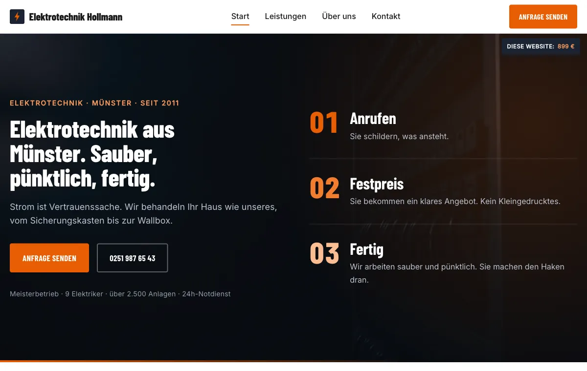 Vorschau der Elektriker-Demo-Website